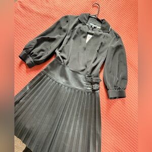 Karl Lagerfeld Black leather Pleated Dress